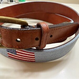 Patriotic Brown Leather Belt with American Flag